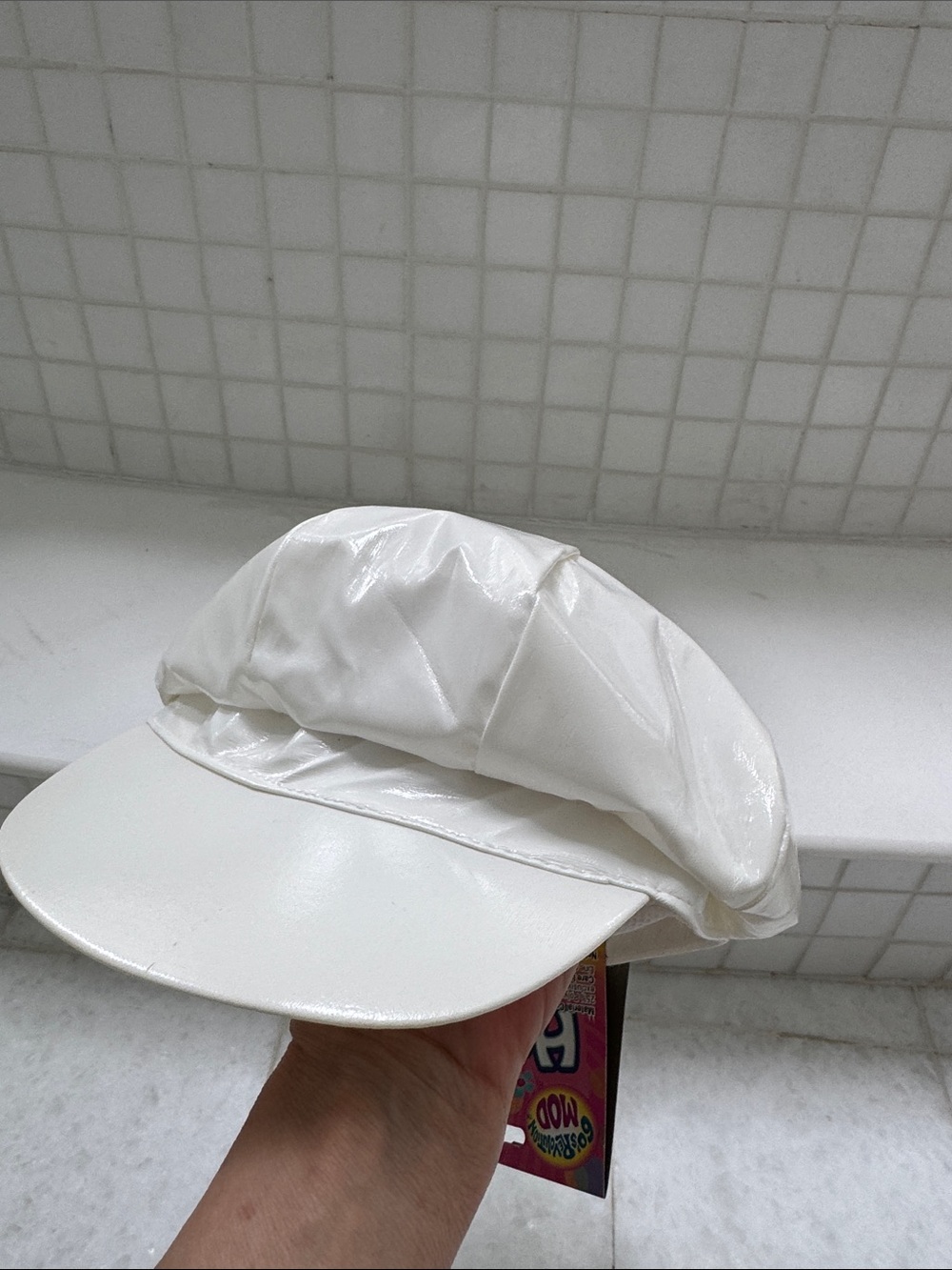 White Patent Leather-Style Newsboy Cap, 12+